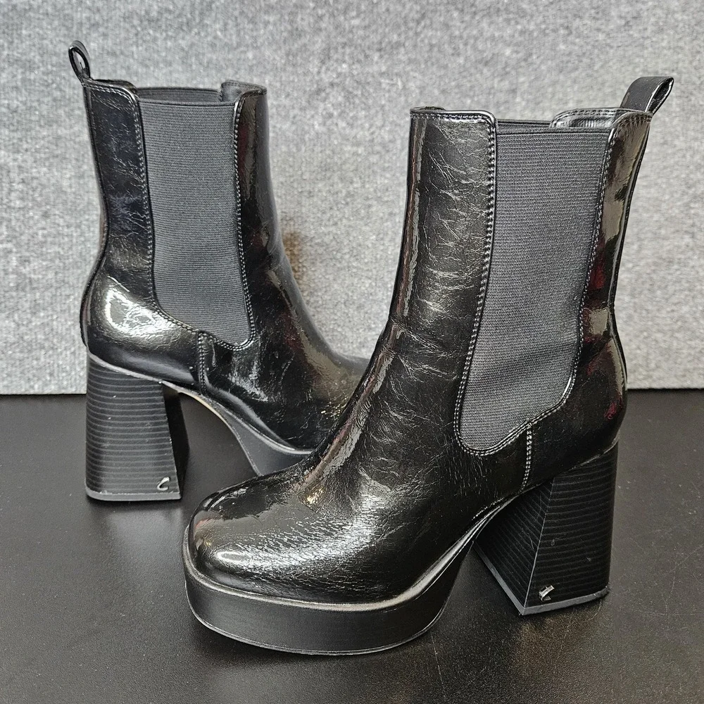 Circus‎ NY Sam Edelman Stace Boots Chunky Heel Patent Black Platform Brat Size 7